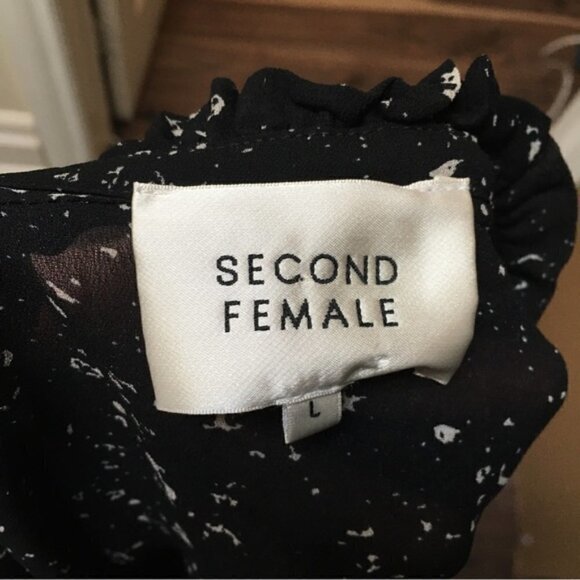 SECOND Female Black White Semi-sheer Blouse Sz L - Picture 8 of 10